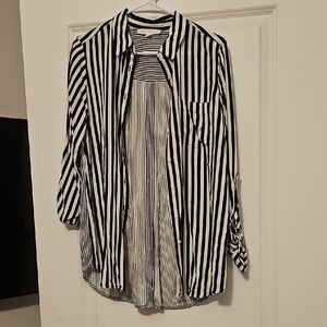 Jane and Delancey Black and White Striped Button Down Shirt